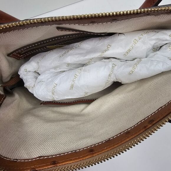 Dooney & Bourke Large Ostrich Embossed  Domed Satchel  Caramel Retail $368 - Picture 10 of 15